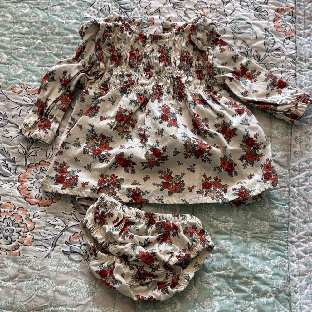 Carter's Cream Floral Smocked Dress with Bloomers
